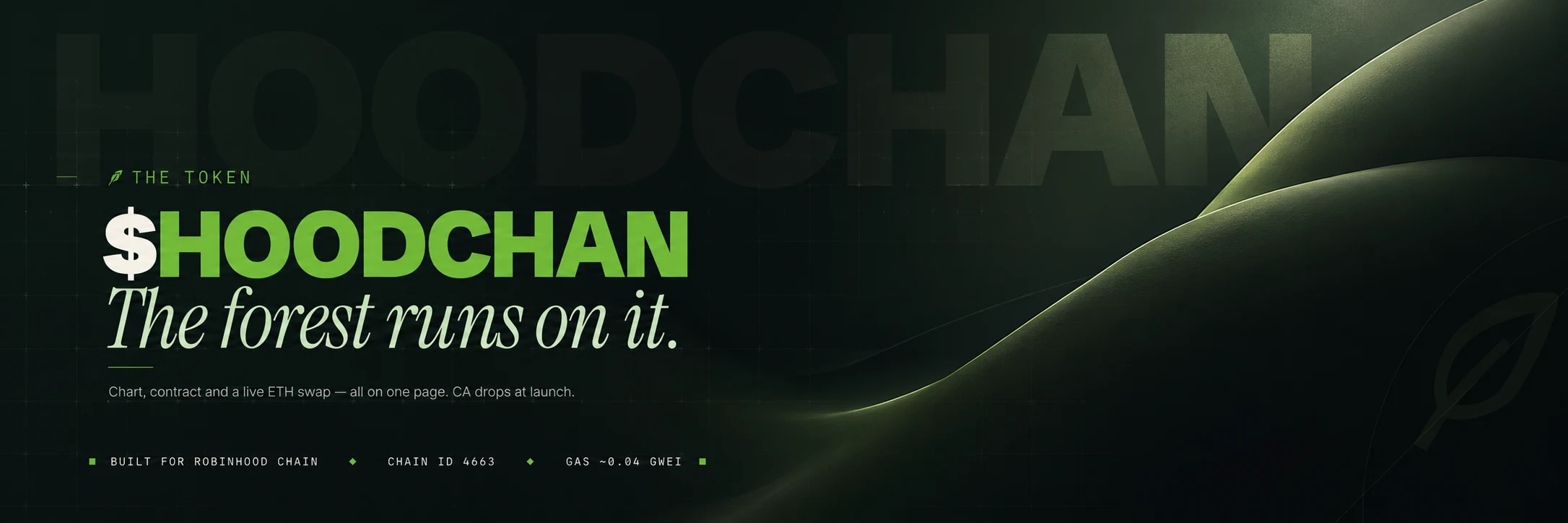 $HOODCHAN — The forest runs on it. Chart, contract and a live ETH swap.